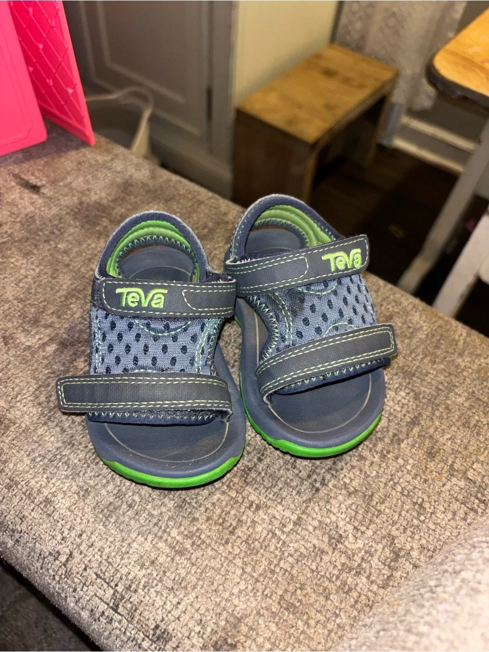 Teva Kids Navy and Lime Green Hook-and-Loop Sport Sandals